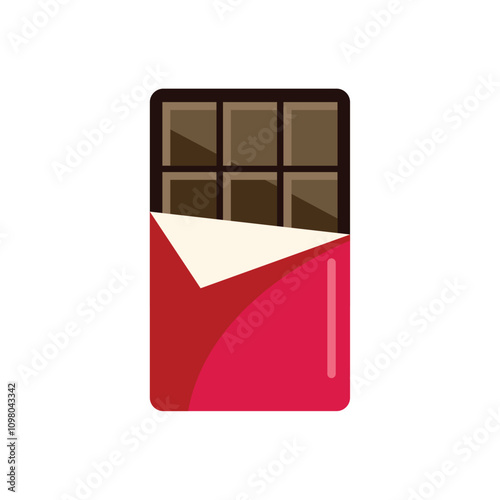 Partially unwrapped chocolate bar in red foil, revealing delicious squares of chocolate