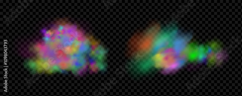 Background of an explosion of colorful smoke clouds.Multicolor fog with blue and yellow particles.