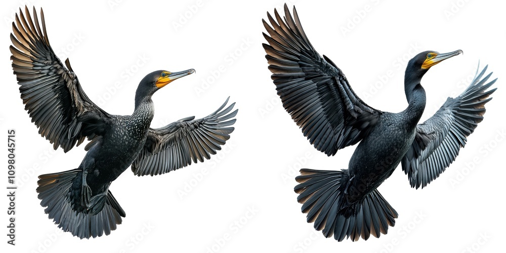 Obraz premium Cormorants in flight nature reserve wildlife photography outdoor aerial view avian behavior