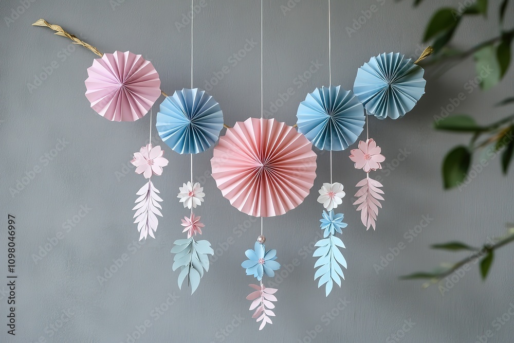 Obraz premium Flower and leaf of pink and black color made of paper. Handwork, favorite hobby. White background. 