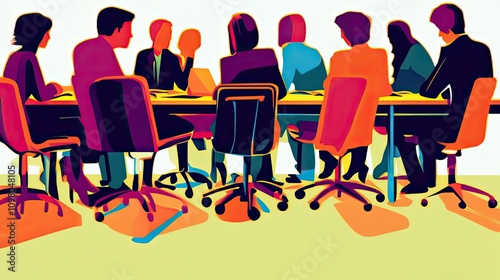 A Group of People Sitting at a Table in a Meeting photo