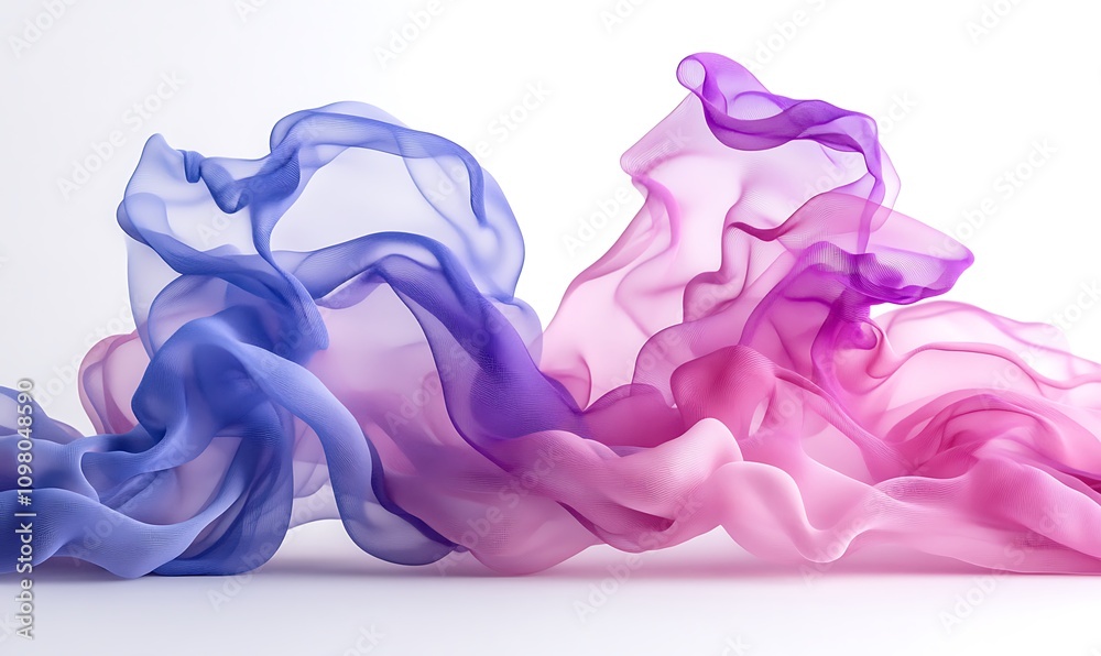 Fototapeta premium A flowing blend of translucent fabric in purple and pink hues, creating a soft, ethereal effect.