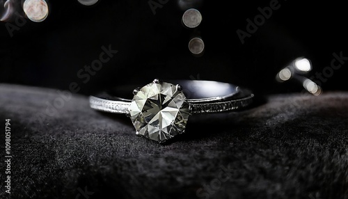 Luxurious Close-Up of a Diamond Ring on Velvet photo