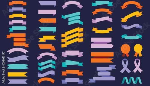 Colorful Vector Ribbon Banners Set of Ribbons Banners with Label Tag and Quality Badges