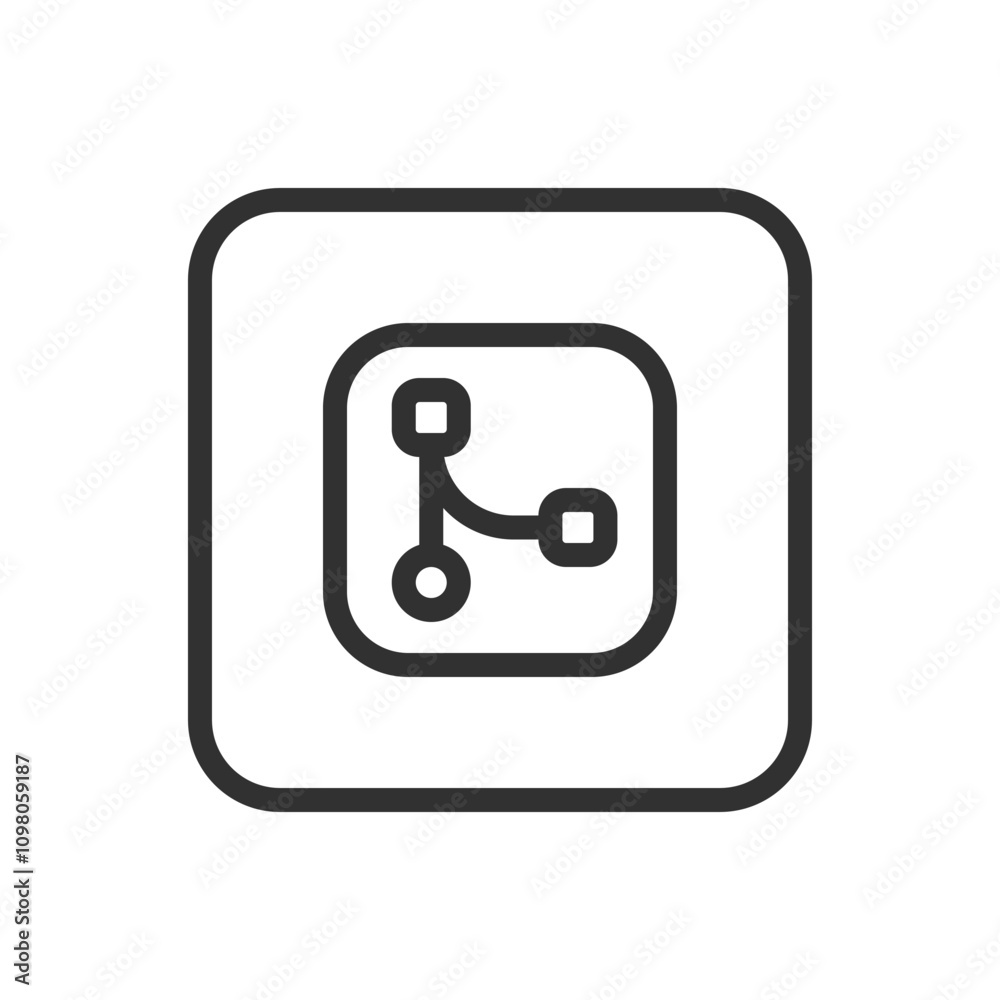 Bezier curve in square. Design and design tools icons. Modern, simple flat vector illustration for web site or mobile app
