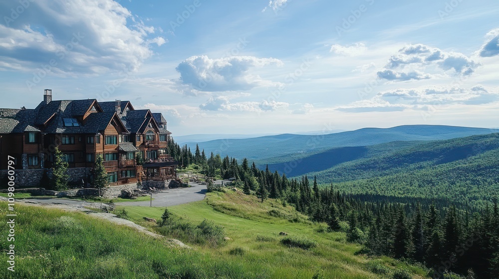Obraz premium Mountaintop Lodge: Breathtaking Views and Serene Escape