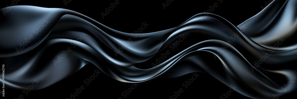 Obraz premium Shiny smooth luxury black blue waves background. Template banner design for backdrops and wallpapers with space for text. Futuristic 3d style