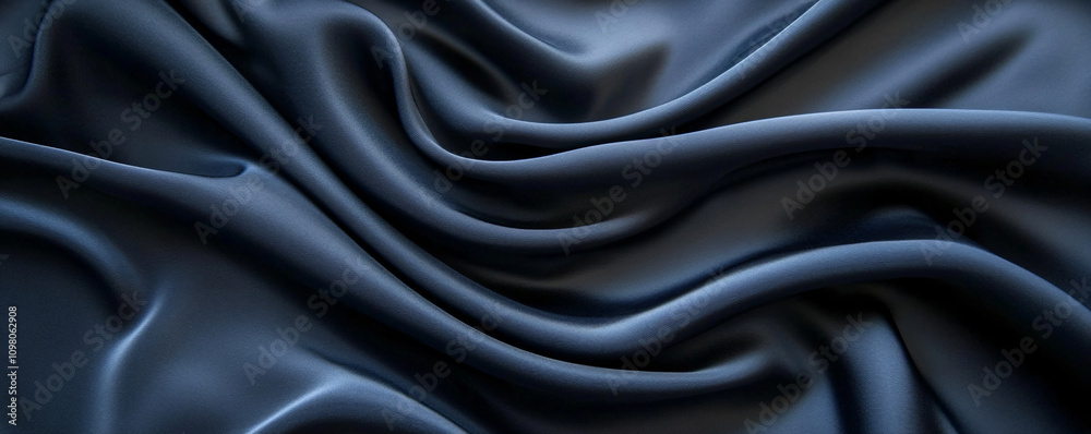 Fototapeta premium Shiny smooth luxury black blue waves background. Template banner design for backdrops and wallpapers with space for text. Futuristic 3d style
