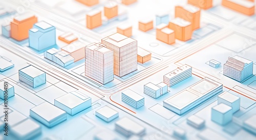 The digital city plan features a colorful blueprint of a city, which gives an idea of ​​a modern city. The design also includes some plants, which highlight the city's environment.