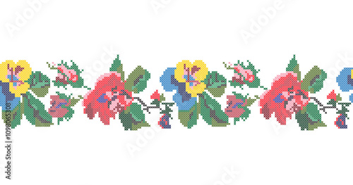 Cross Stitch Flowers Floral Embroidery Seamless PatternArt & Illustration