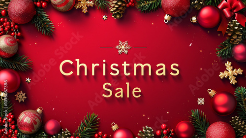 Vibrant Christmas Sale Banner with Festive Decorations