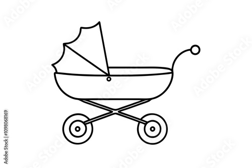 Baby carriage silhouette vector on white background.