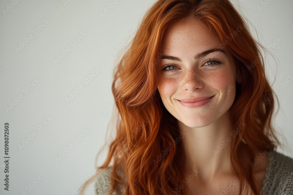 Naklejka premium Young Female Smiling Portrait on a Plain Background