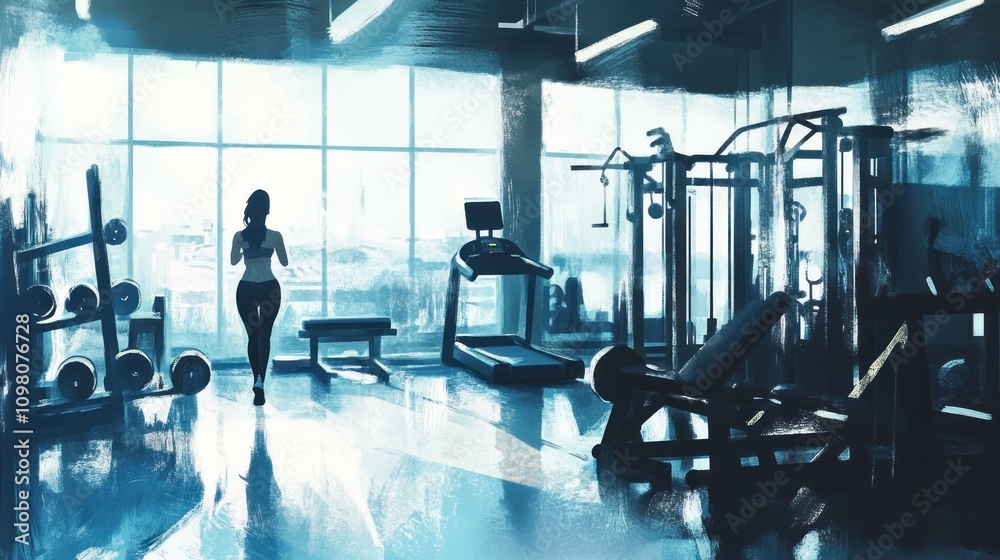 Fototapeta premium Silhouette of a Woman in a Modern Gym