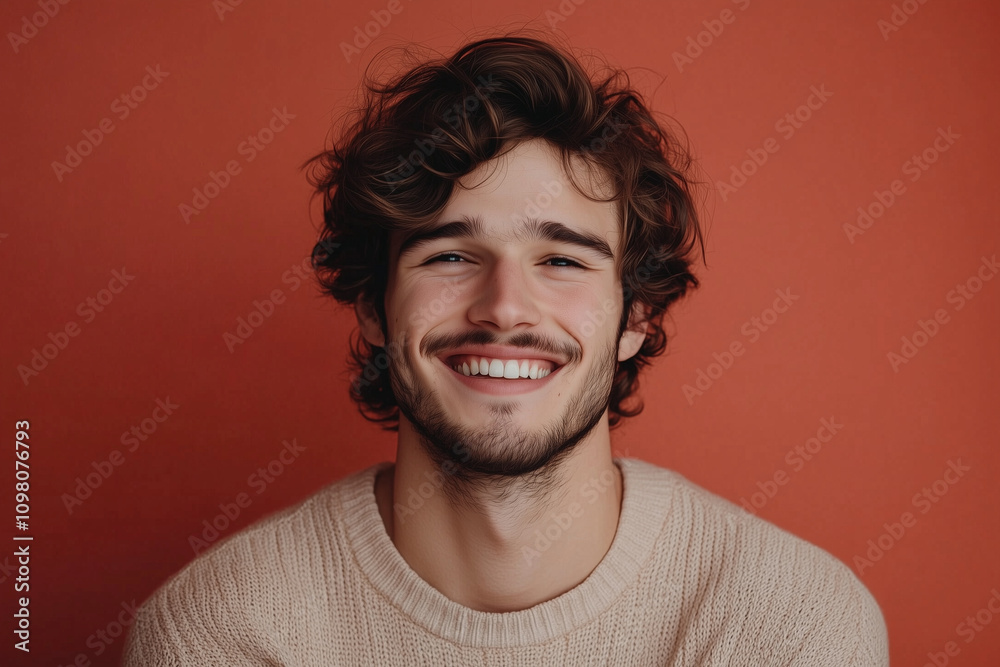 Obraz premium Smiling Young Male Portrait on Solid Background