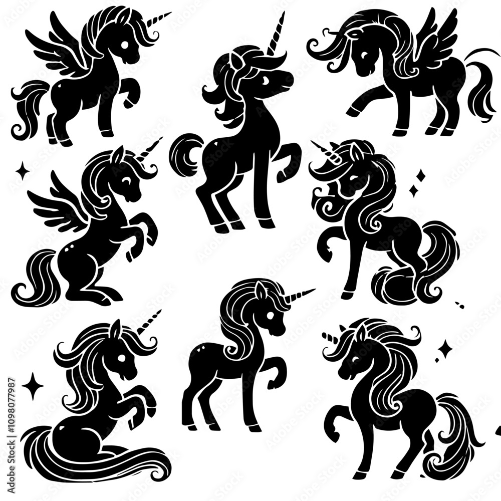 Obraz premium Cute Unicorn silhouette set