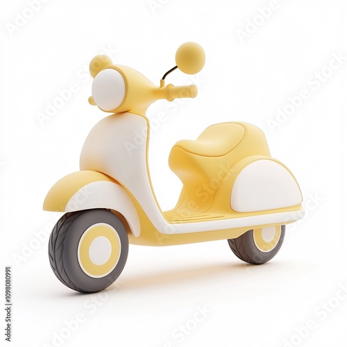 Adorable 3D Cartoon-Style Scooter in Minimalistic White and Yellow Design Isolated on Clean Background