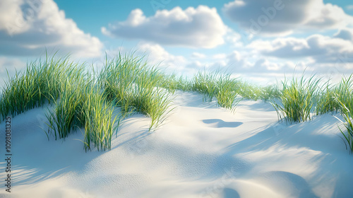 Serene Beach Grass 3D Render