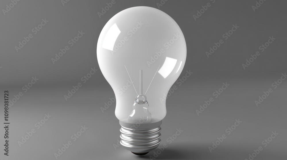 A Single Clear Glass Light Bulb On Gray Background