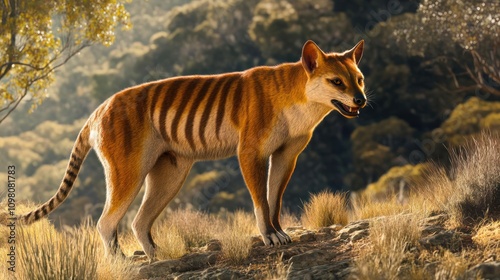 Thylacine standing in outback. photo