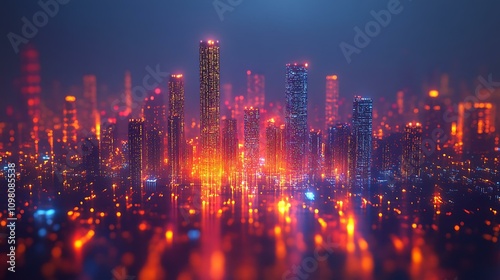 Wallpaper Mural A glowing cityscape connected by vibrant fiber optic light streams Torontodigital.ca