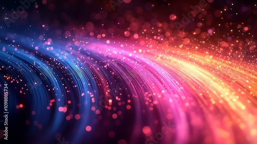 A macro shot of fiber optic cable ends glowing with a spectrum of colors