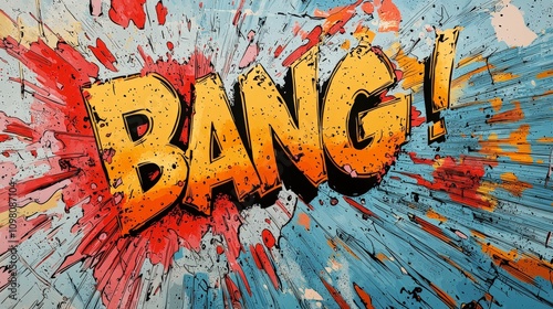 A captivating and vibrant explosion of colors with the bold word BANG at its center, designed in a comic style that emphasizes movement and excitement. photo