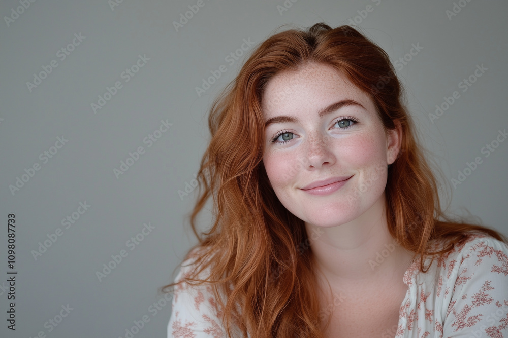 Fototapeta premium Young Female Smiling Portrait on a Plain Background