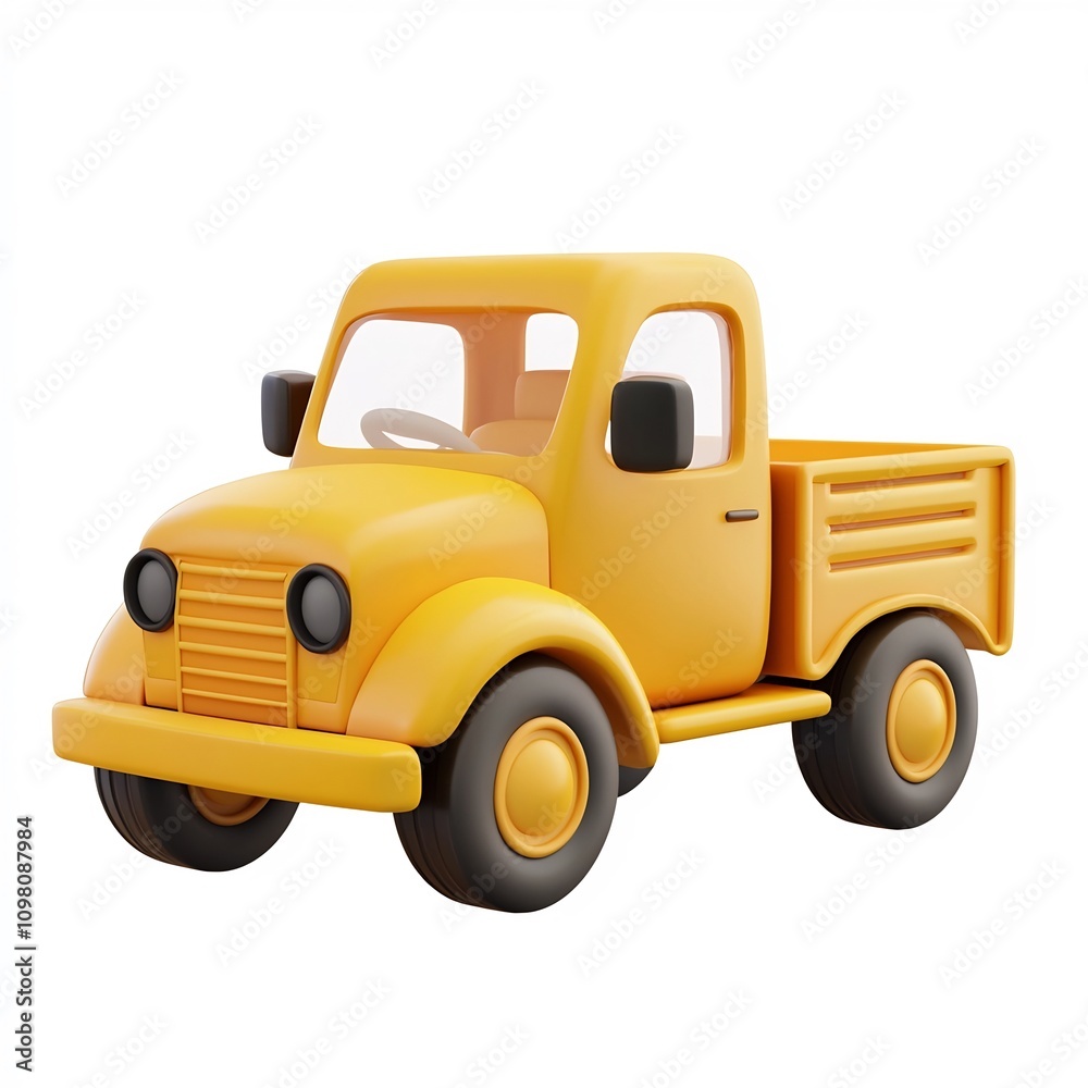 Naklejka premium Vibrant Yellow Toy Truck with Cargo Bed for Construction Site Delivery and Logistics Transportation