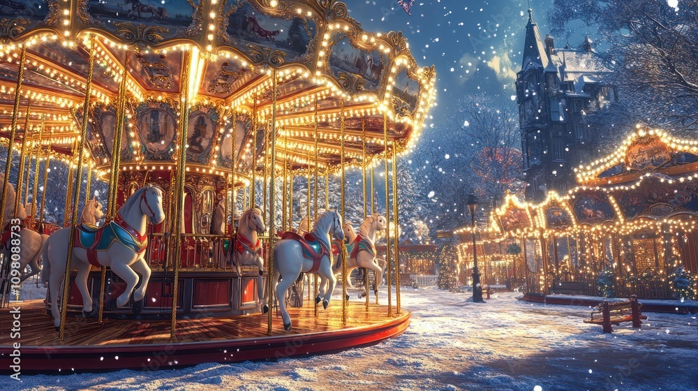 Obraz premium Snowy Christmas carousel. (1)