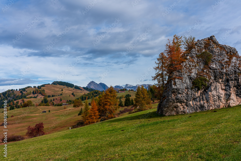Fototapeta premium View of the Seiser Alm, the largest high alpine pasture in Europe in Italy.