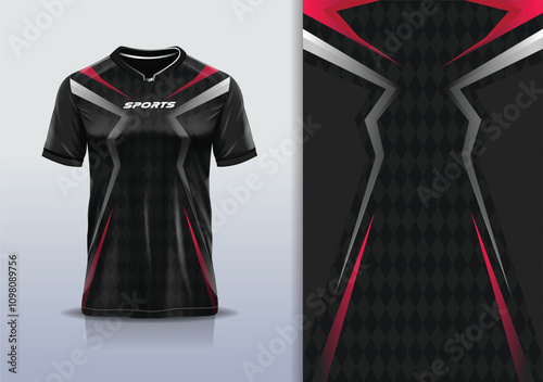 Sport jersey design template mockup sharp line for racing, running, esports, red black white color		