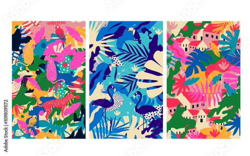 Colorful flowers and leaves poster background vector illustration. Exotic plants, branches, flowers and leaves art print for beauty, fashion and natural products, spa and wellness, wedding and events	