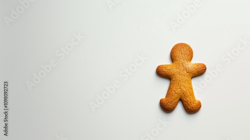 baked gingerbread man cookie on plain white background copy space festive chrismtas xmas celebration photo