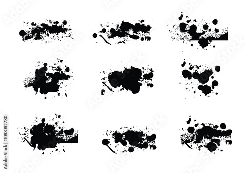 Vector grunge ink splatter. spray drops staining and frame with wet paint drop traces vector set. Illustration splash and ink design. illustration vector design background.