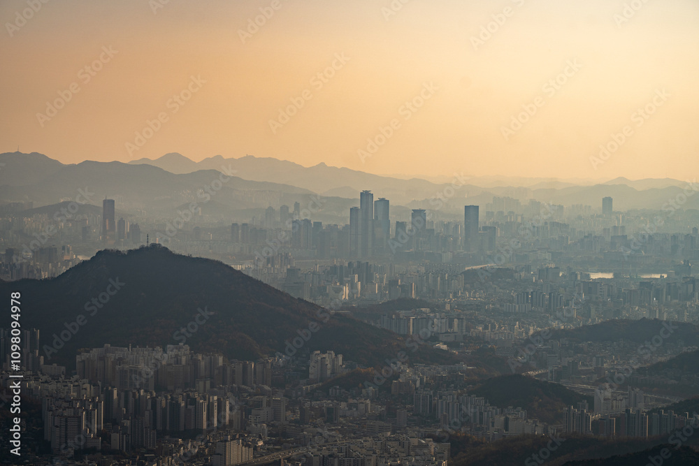 Naklejka premium panorama of the city of fog