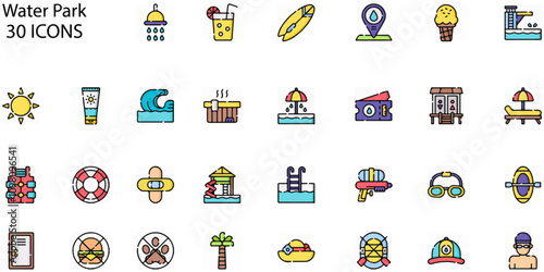 Set of Water Park icons. Line art style icons bundle. vector illustration