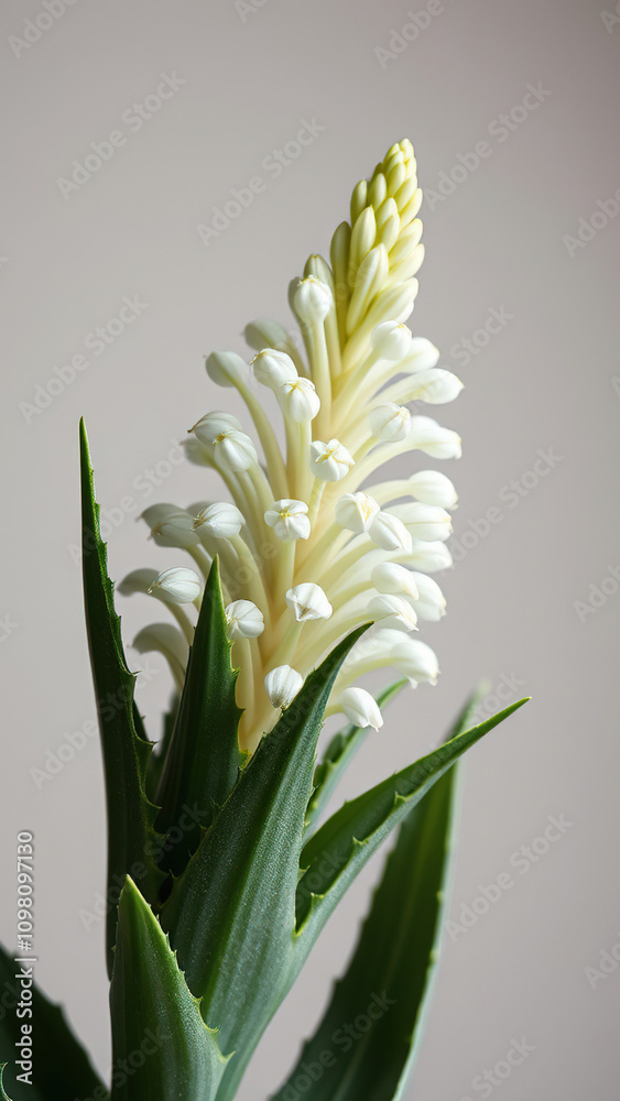 Obraz premium Macro shot of yucca gloriosa with intricate white flowers and spikey leaves, closeup, nature, botanical detail , Yucca gloriosa, outdoor plant