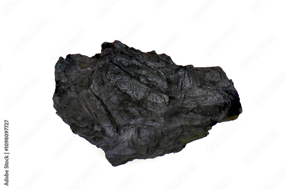Obraz premium Natural wood charcoal, traditional charcoal or hardwood charcoal isolated on white background. For heating food in cooking.