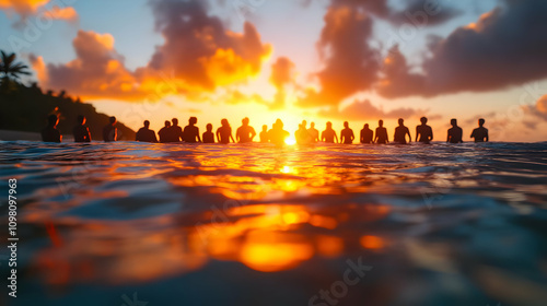 Silhouettes at Sunset Ocean Photo