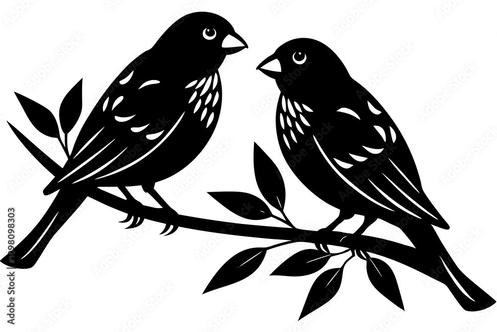 Fototapeta premium Two Birds on a Branch silhouette vector illustration