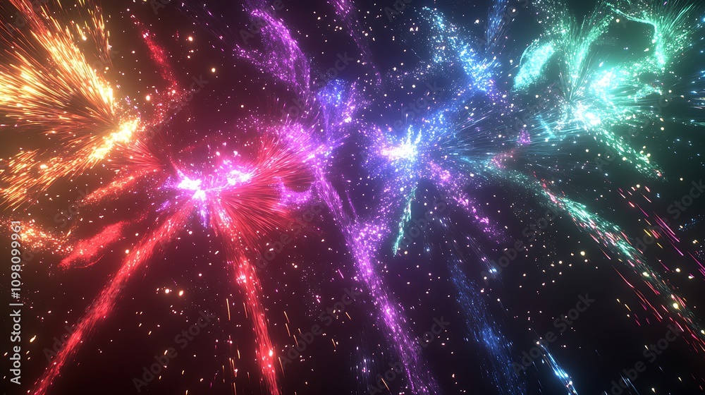 custom made wallpaper toronto digitalColorful cosmic explosion with vibrant particles and glowing streaks in dark space.