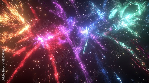 Wallpaper Mural Colorful cosmic explosion with vibrant particles and glowing streaks in dark space. Torontodigital.ca