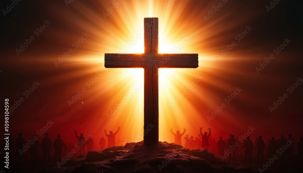 Radiant Cross of Christ with Saved People Rejoicing in Glorious Light Radiant Cross of Christ with Saved People Rejoicing in Glorious Light