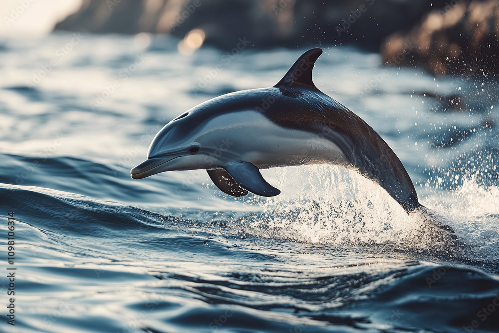 Fototapeta premium The Bottlenose Dolphin jumping out of the water sea.