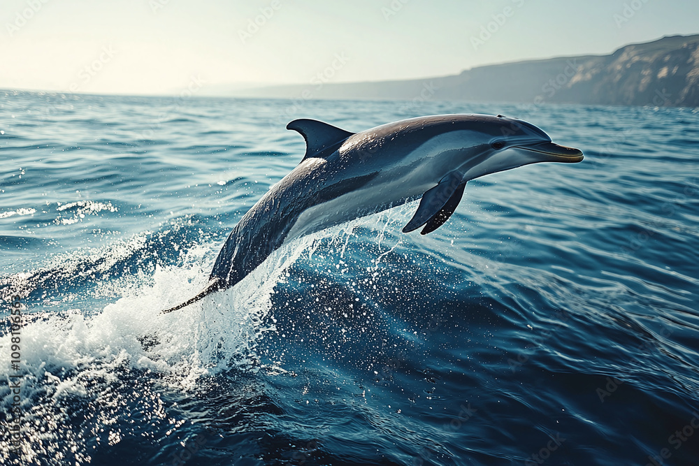 Fototapeta premium Common bottlenose dolphin jumping out of water