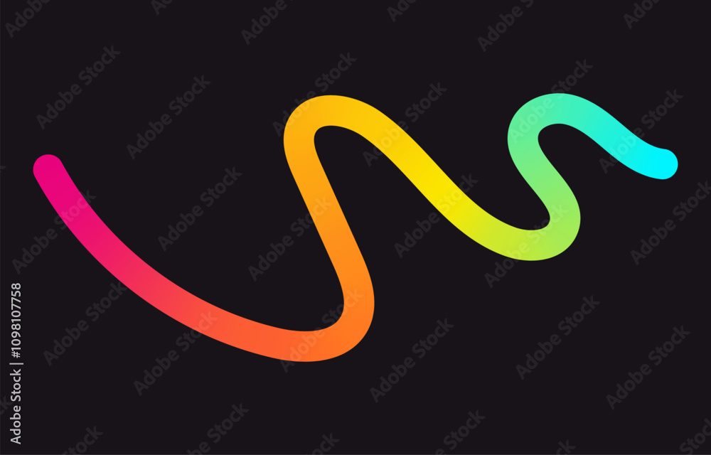 Fototapeta premium Neon Color Gradient squiggle lines. Scribble stripe with wavy elements. Abstract organic dynamic colorful Shapes on dark background.