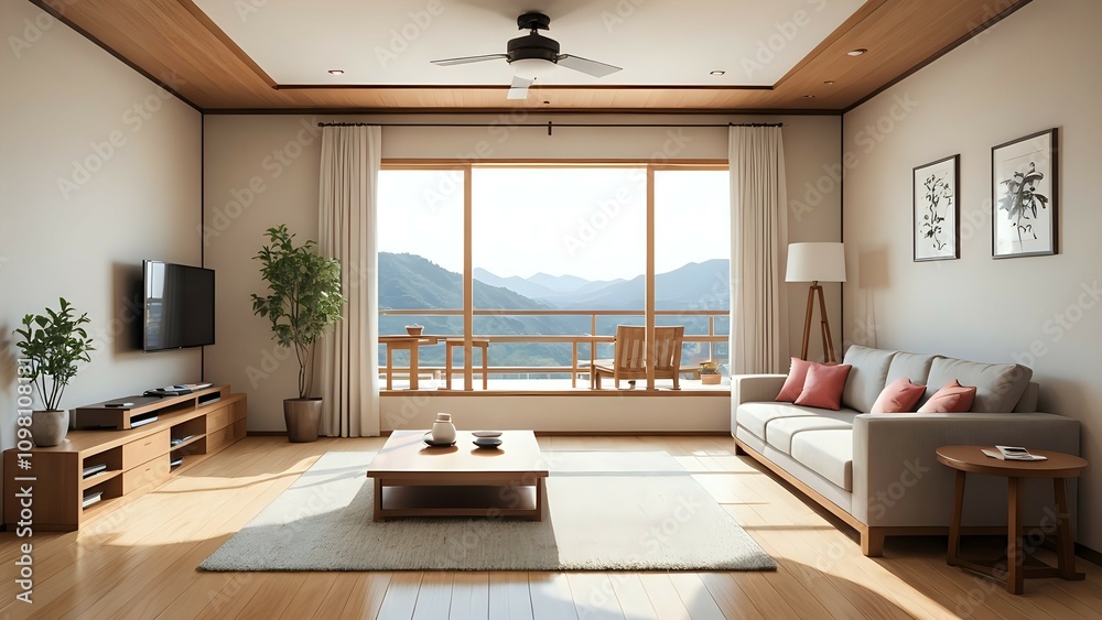 Fototapeta premium minimalist living room with japanese style, manga art