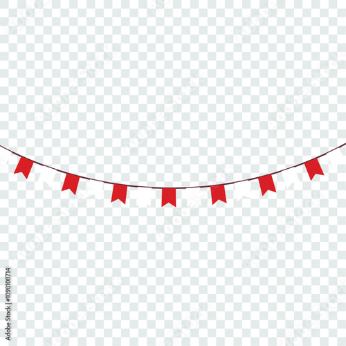 Festive flag garland vector illustration. Retro bunting in simple flat style, isolated on white background. Carnival, birthday, circus border decoration.
