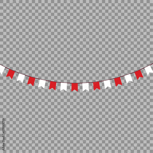 Festive flag garland vector illustration. Retro bunting in simple flat style, isolated on white background. Carnival, birthday, circus border decoration.
